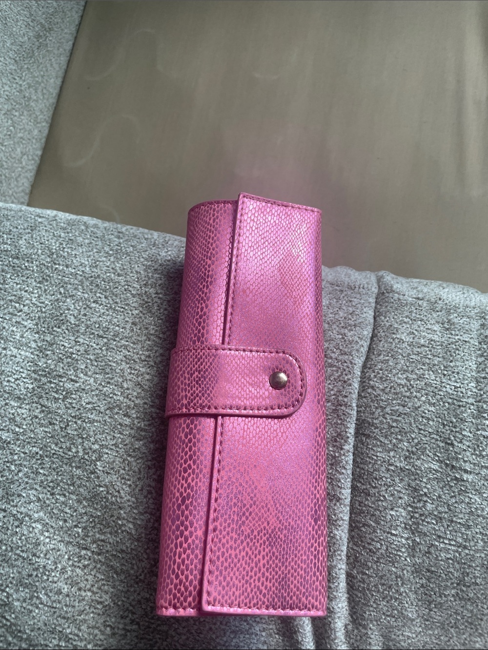 Neiman Marcus Metallic Pink Snake-Embossed Makeup Brush Holder